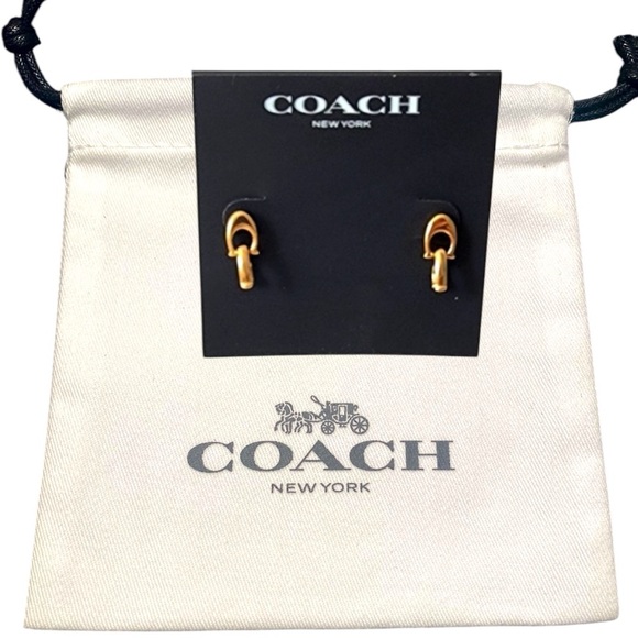 2PC Bundle! Coach Earrings w Interlocking Signature “C” with Coach dust bag NWT - Picture 4 of 7